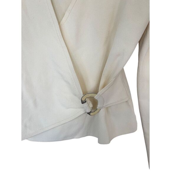 Lilllie Rubin Womens Cream V-Neck Long Sleeve Ribbed Wrap Top Size Large - Picture 5 of 9